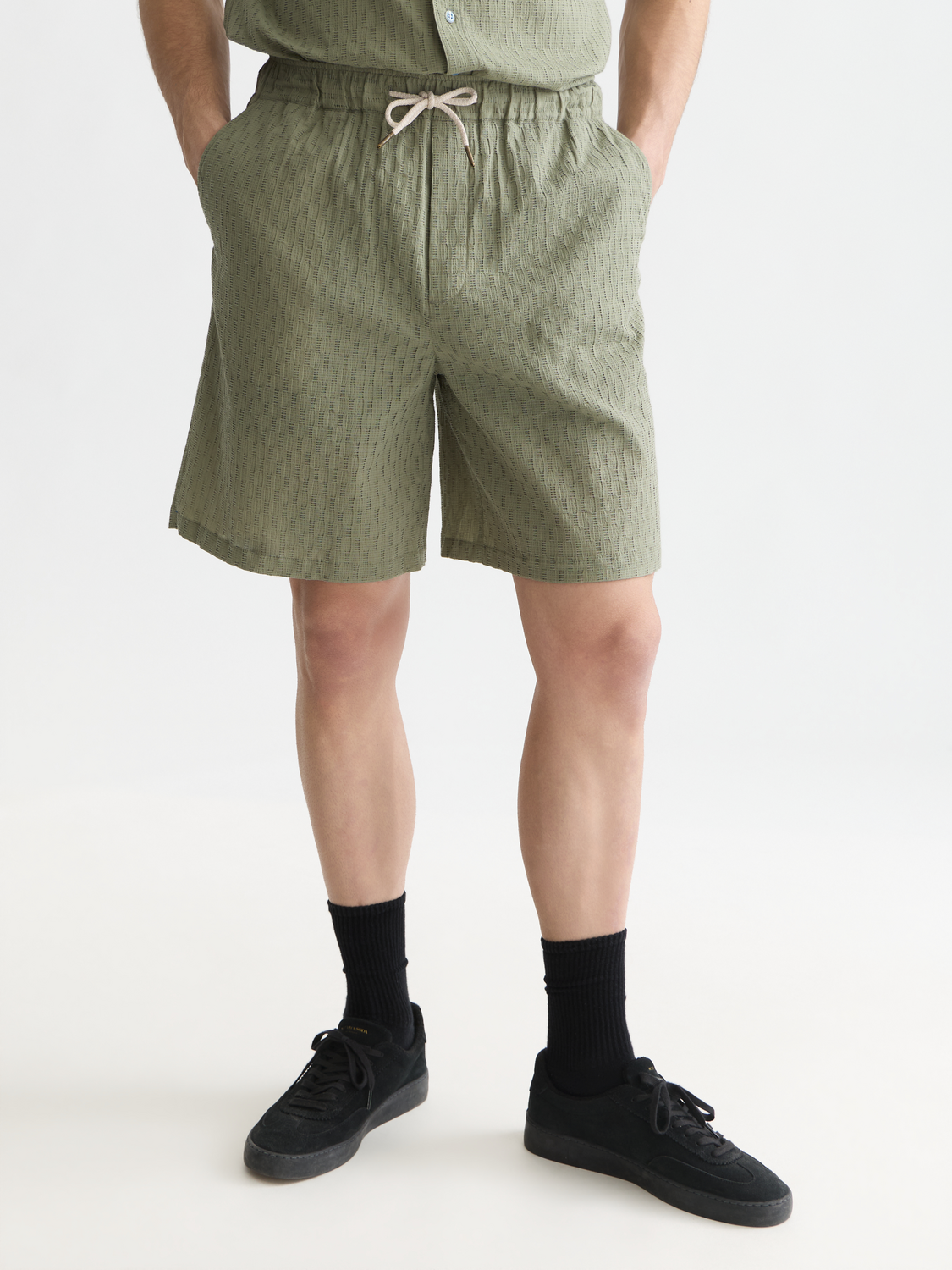 Scotch & Soda Jacquard Seersucker Bermuda Shorts-Oil Green