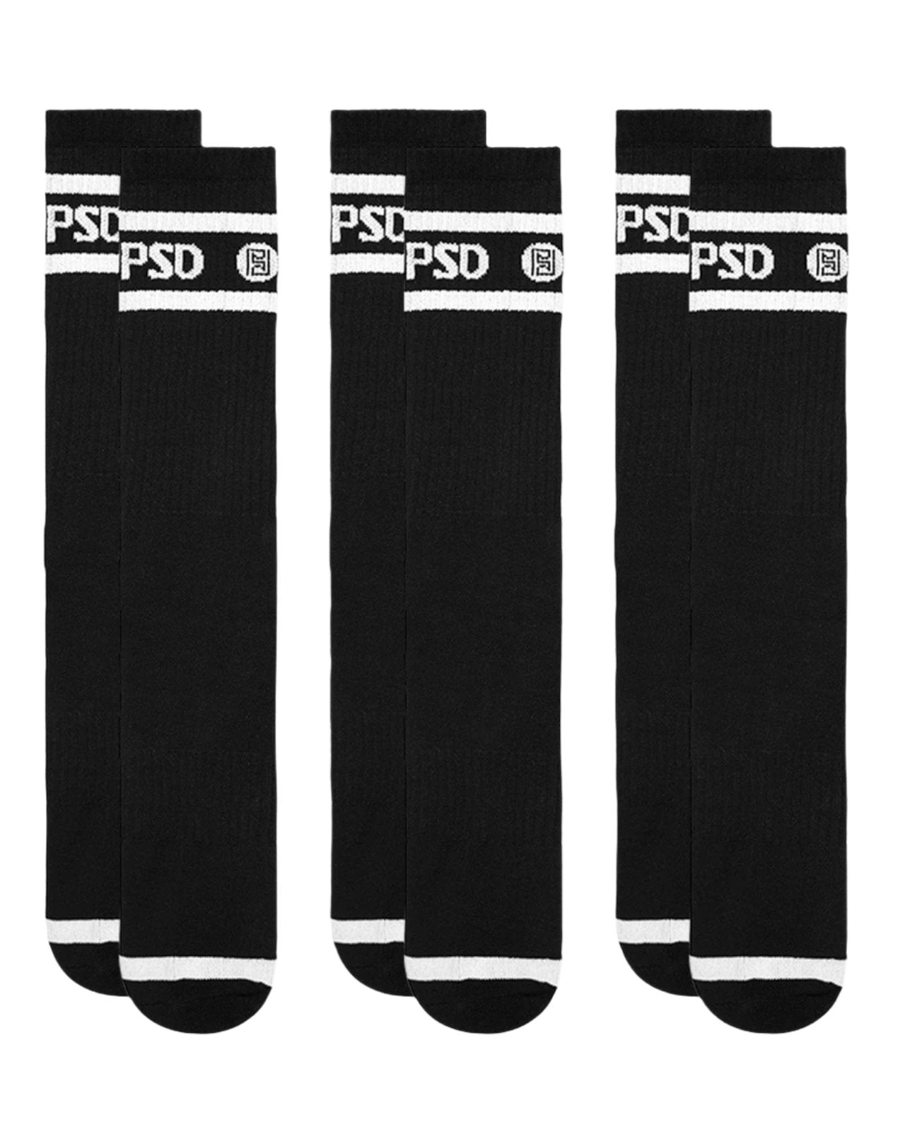 PSD Logo Stripe Crew Socks - Black (3 Pack)