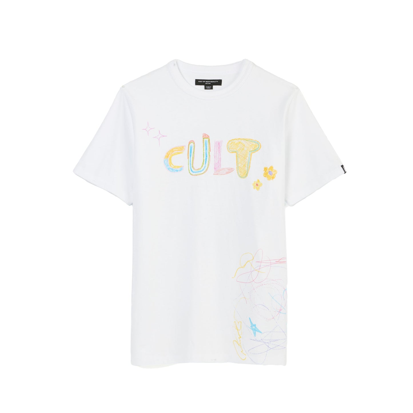 Cult Of Individuality Short Sleeve Crew Neck Tee "Crayon Logo"-White