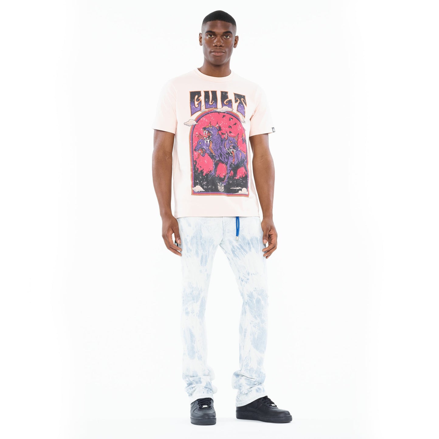 Cult Of Individuality Short Sleeve Crew Neck Tee "Orthrus" - Powder Pink