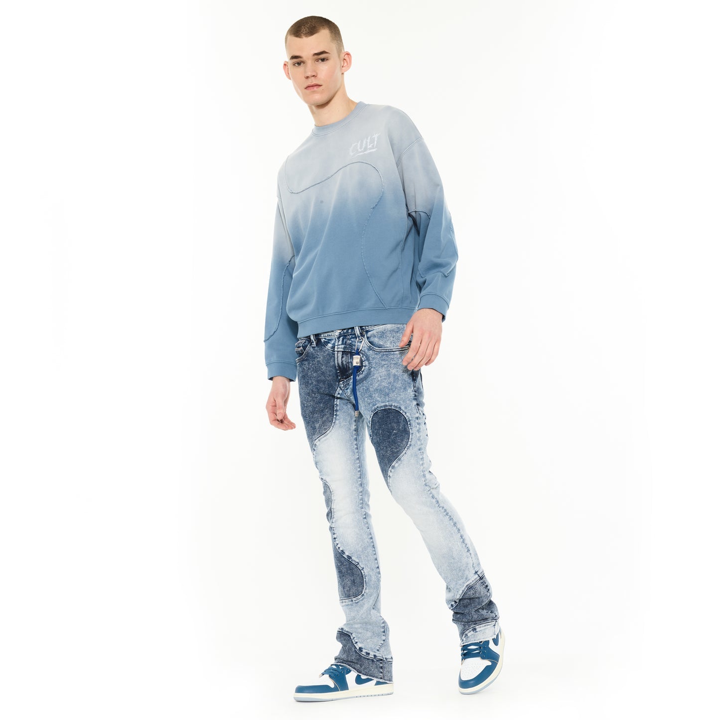 Cult Of Individuality Crew Novelty Sweatshirt-Blue Steel
