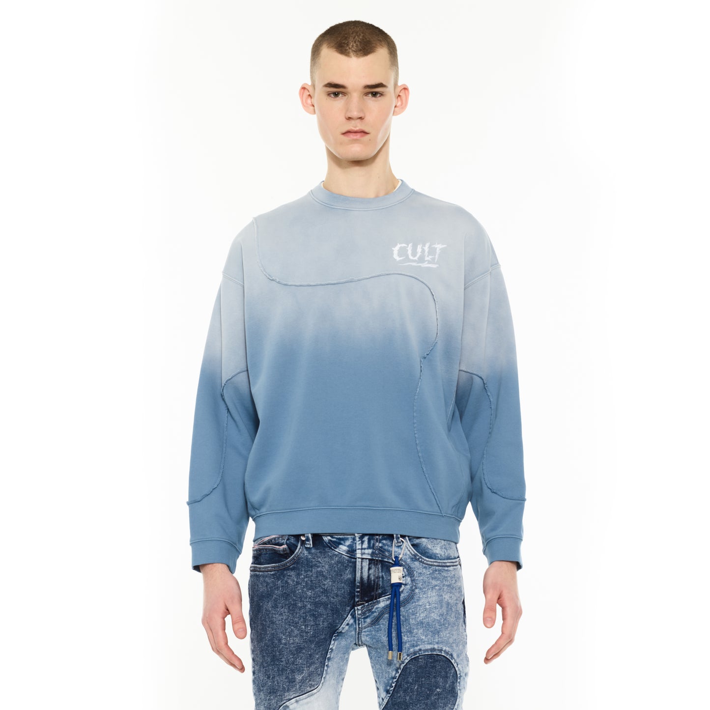 Cult Of Individuality Crew Novelty Sweatshirt-Blue Steel