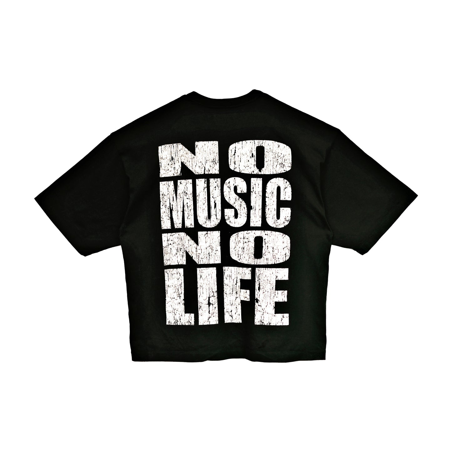 Cult Of Individuality Oversized Heavyweight Boxy Short Sleeve Crew Neck Tee "No Music No Life"-Black