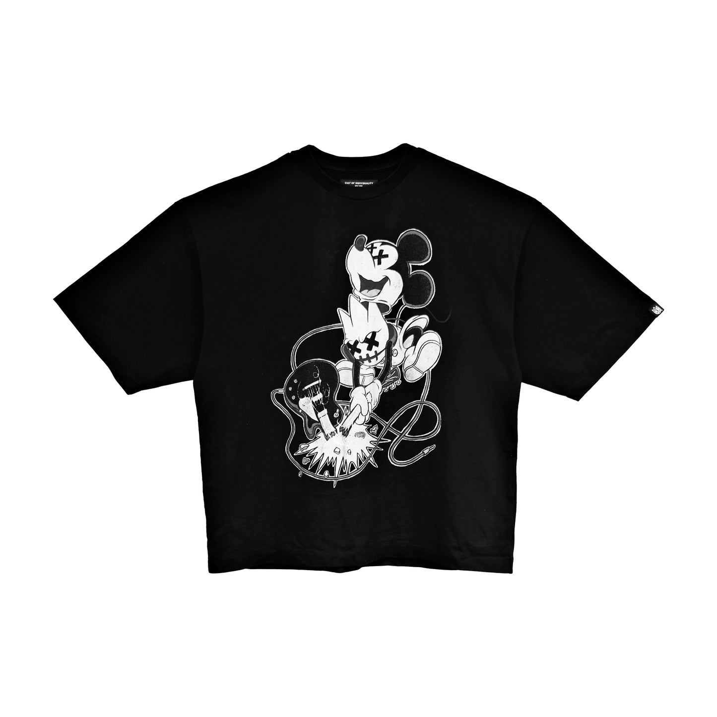 Cult Of Individuality Oversized Heavyweight Boxy Short Sleeve Crew Neck Tee "No Music No Life"-Black