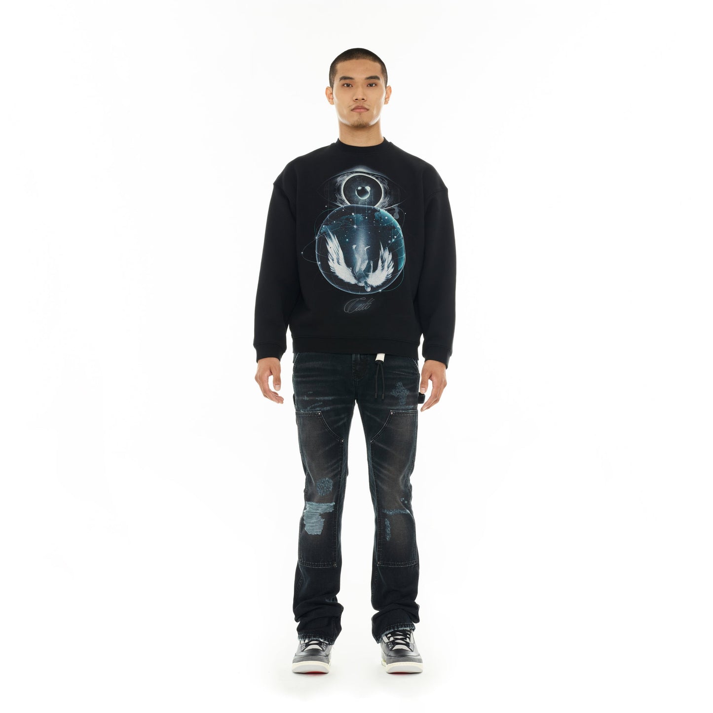 Cult Of Individuality Novelty Fleece Crew Sweatshirt Teardrop-Black