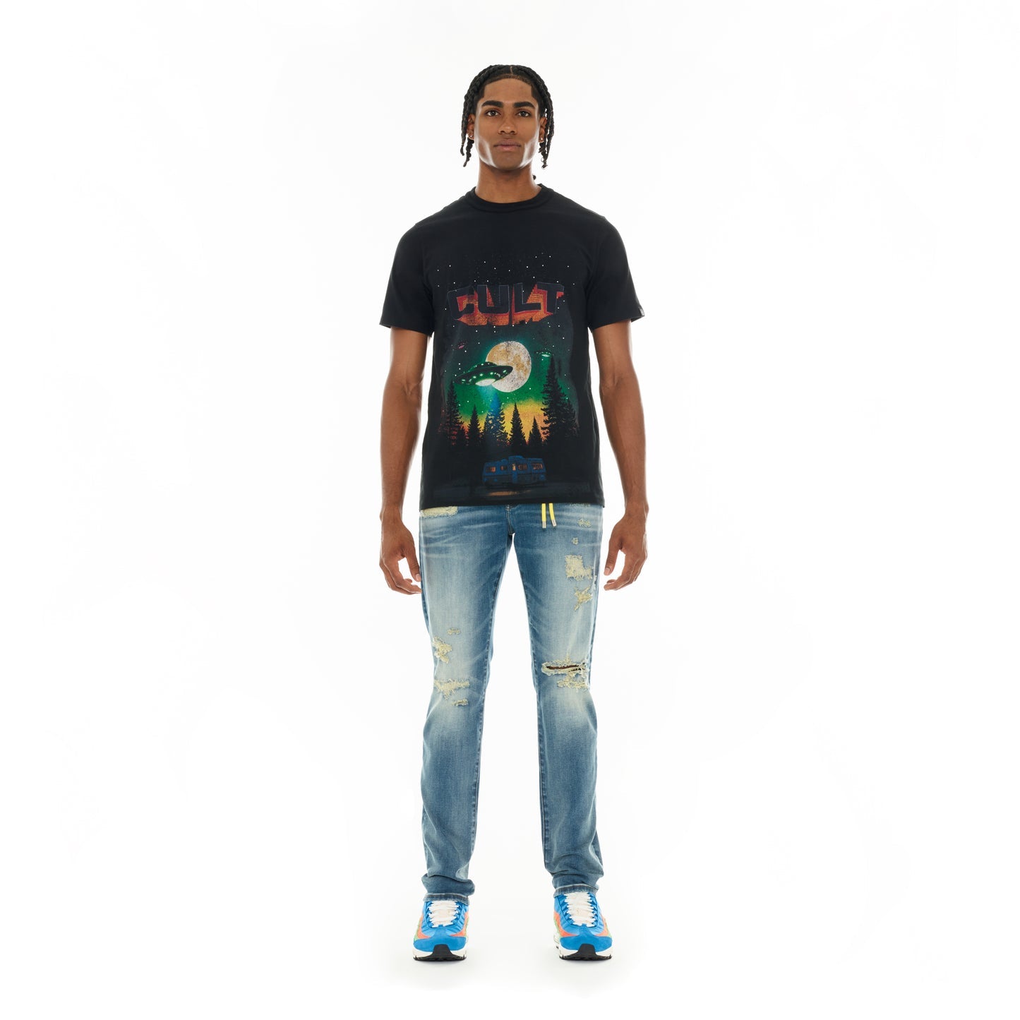 Cult Of Individuality Short Sleeve Crew Neck Tee "Aliens"-Black
