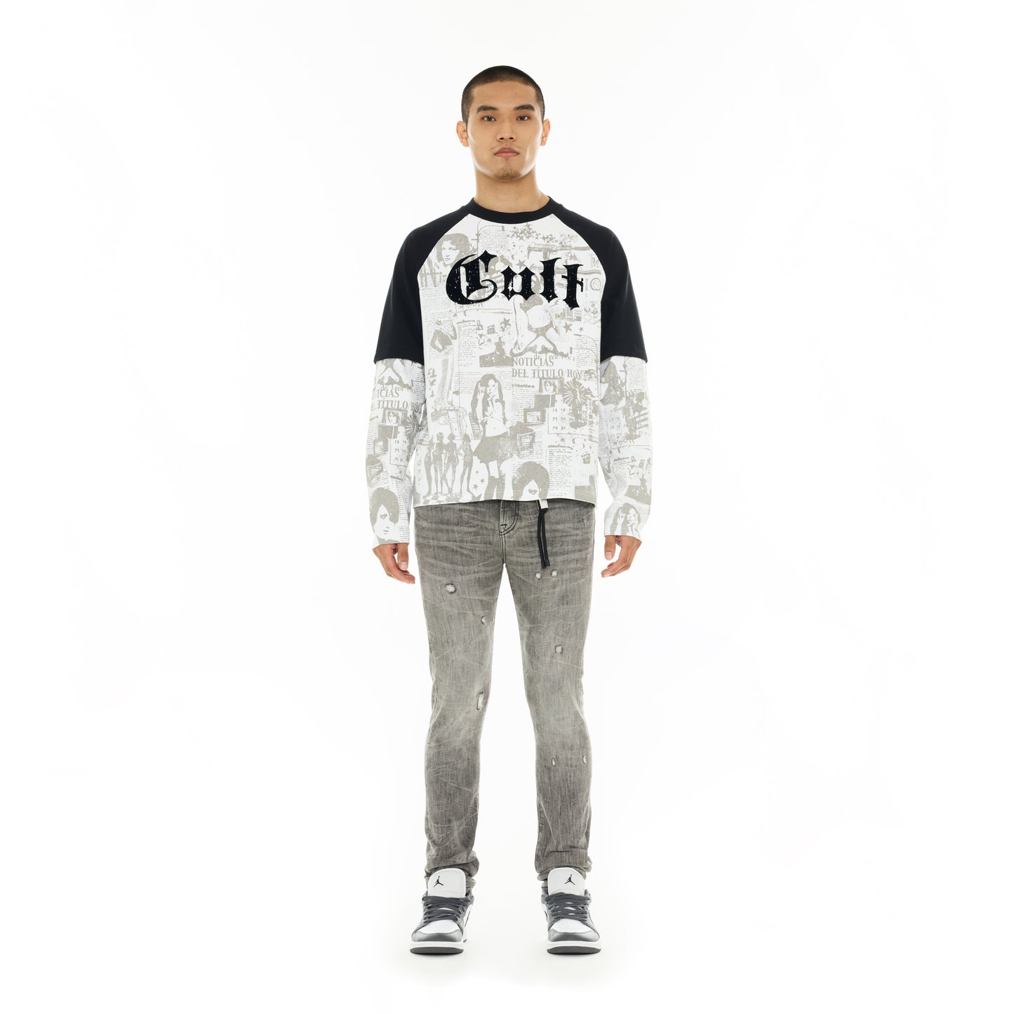 Cult Of Individuality Long Sleeve Layered Raglan Tee "Propaganda"-White
