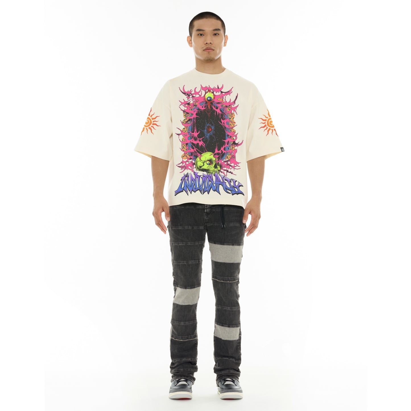Cult Of Individuality Oversized Short Sleeve Crew Neck Tee "Along Came A Spider"-Winter White