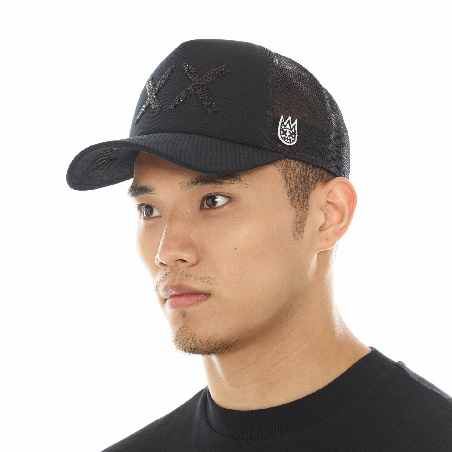 Cult Of Individuality Black Crystals Mesh Trucker Hat "XX" Logo-Black