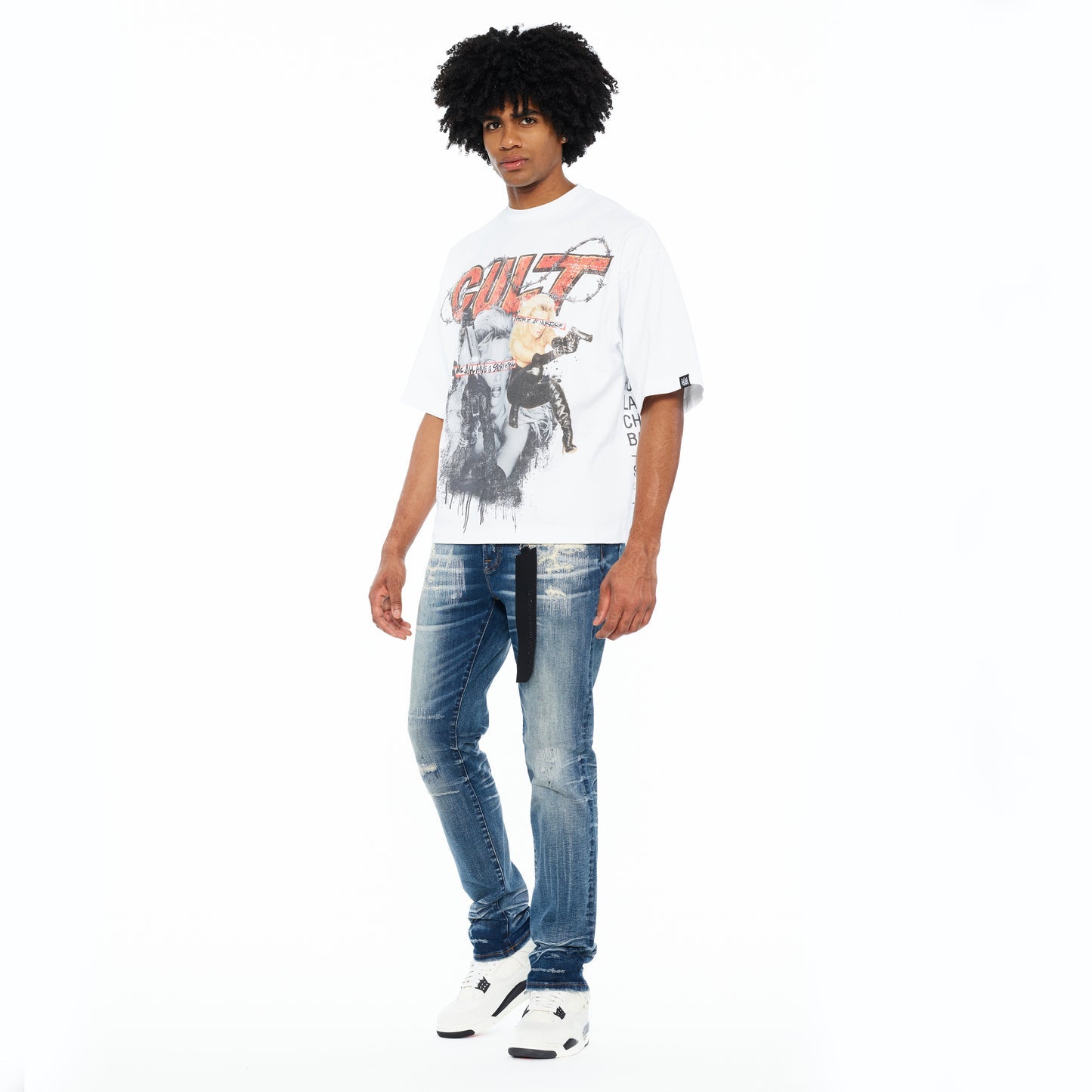 Cult Of Individuality Oversized Short Sleeve Crew Neck Tee "Worldwide" 260 Grams-White