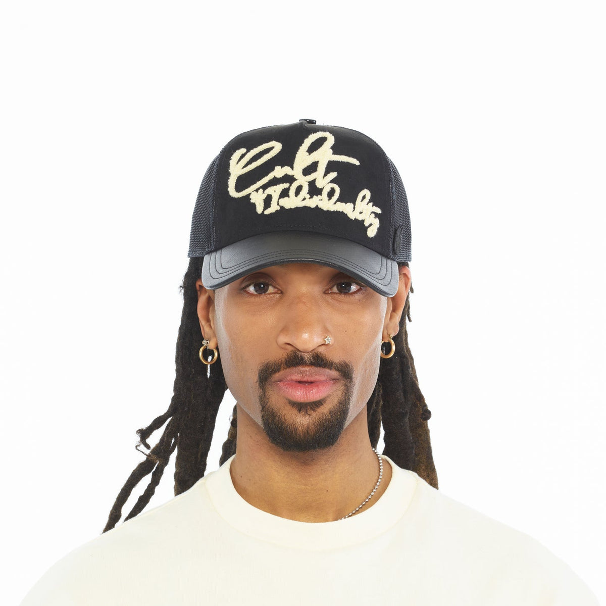 Cult Of Individuality Mesh Back Trucker Hat "Grasshopper Emb Hat"-Black