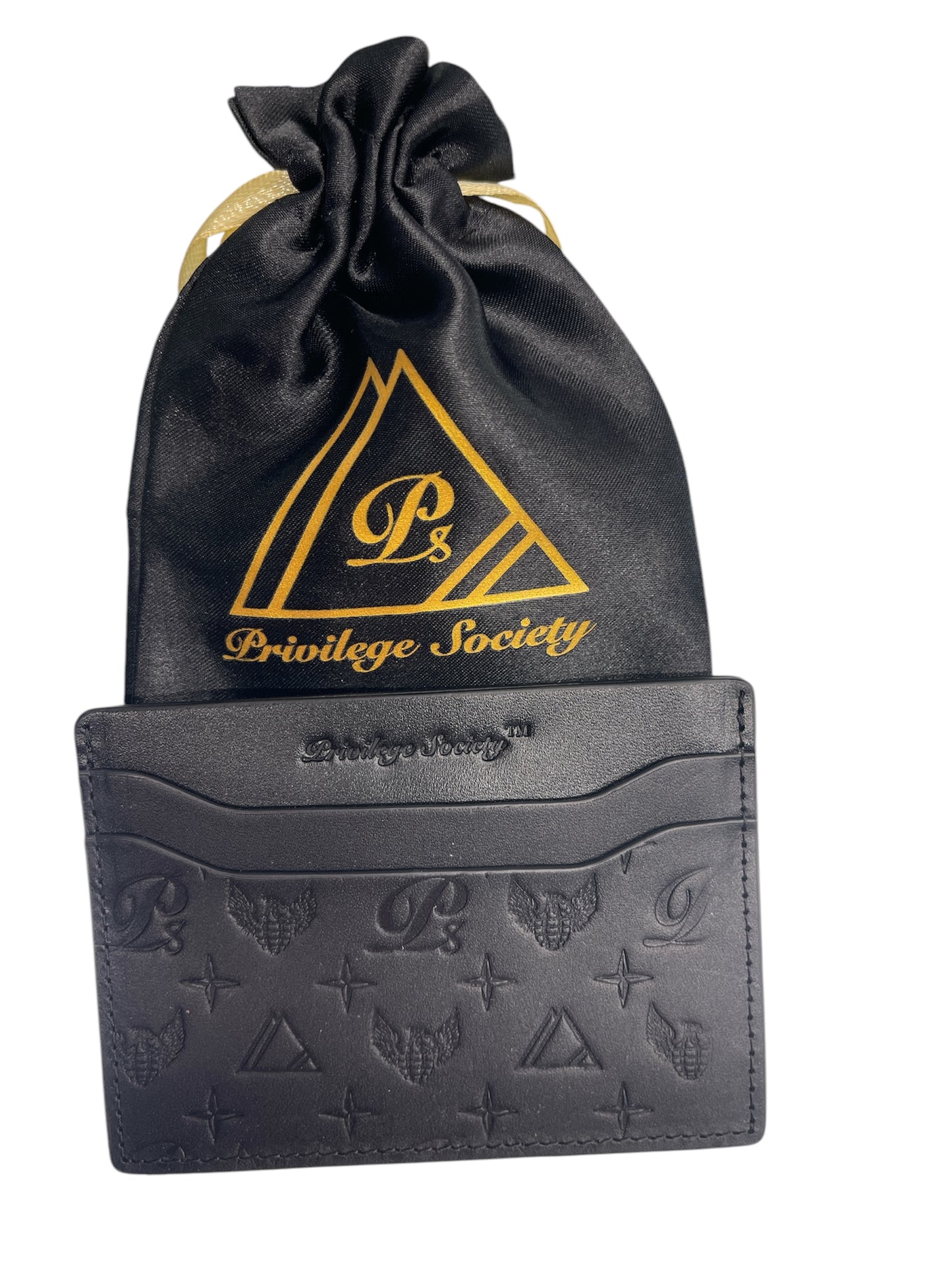 Privilege Society Monogram Leather CC Wallet- Black