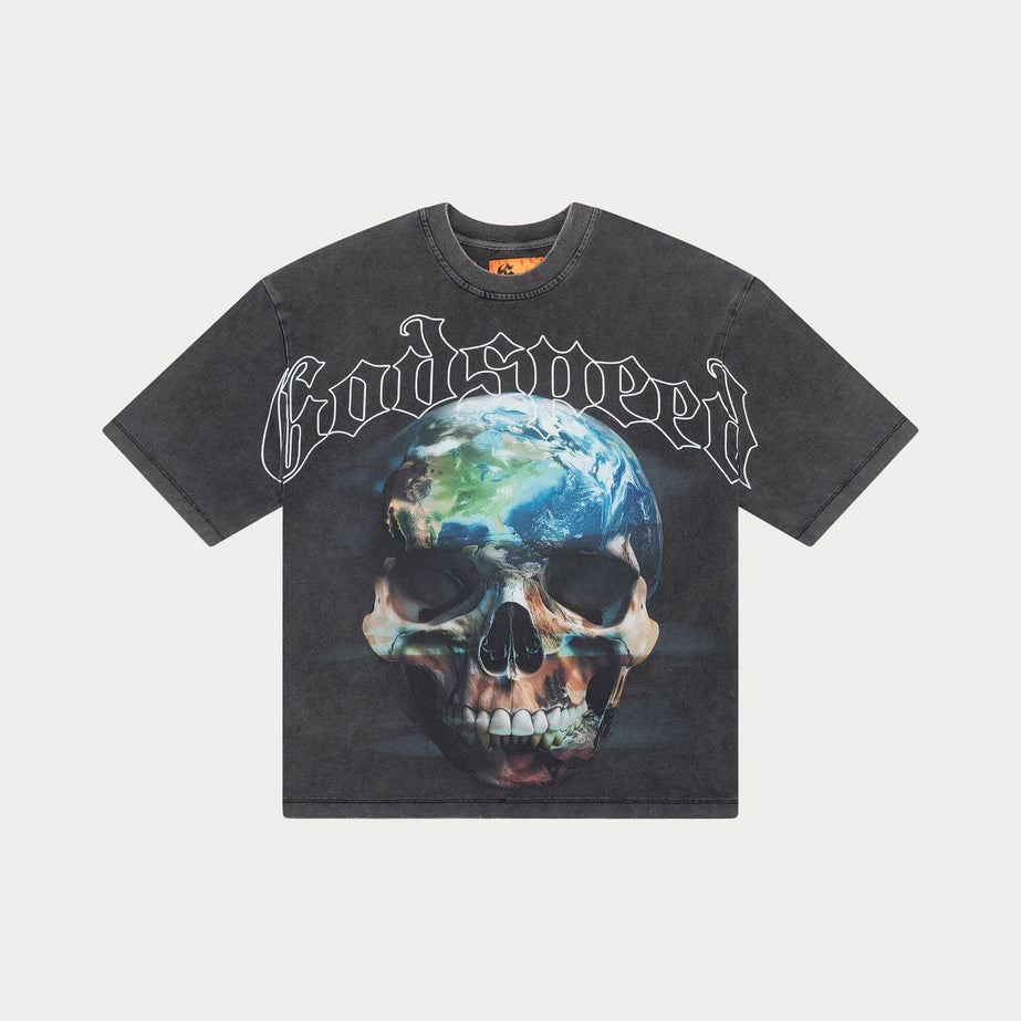 Godspeed Glitchy Short Sleeve Cropped T-shirt-Black Washed