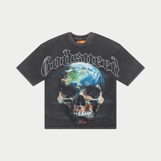 Godspeed Glitchy Short Sleeve Cropped T-shirt-Black Washed