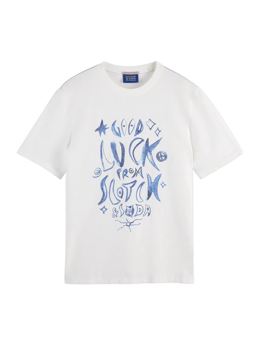 Scotch & Soda Washed Graphic Regular Fit T-Shirt-Off White