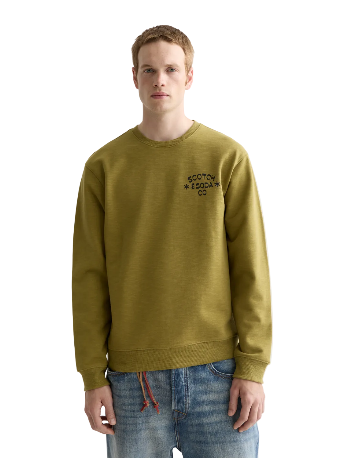 Scotch & Soda Chest Logo Regular Fit Sweatshirt-Green Moss