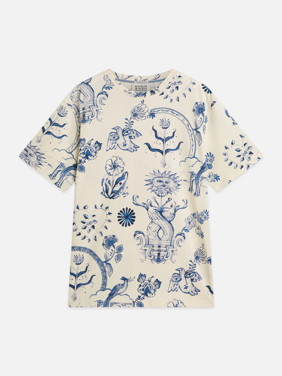 Scotch & Soda x Royal Delft Printed Relaxed T-Shirt-Delft Tiles Blue