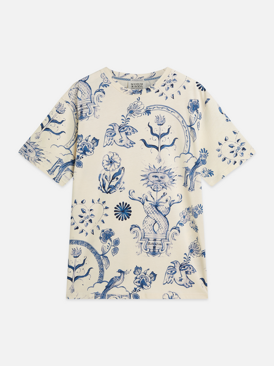 Scotch & Soda x Royal Delft Printed Relaxed T-Shirt-Delft Tiles Blue