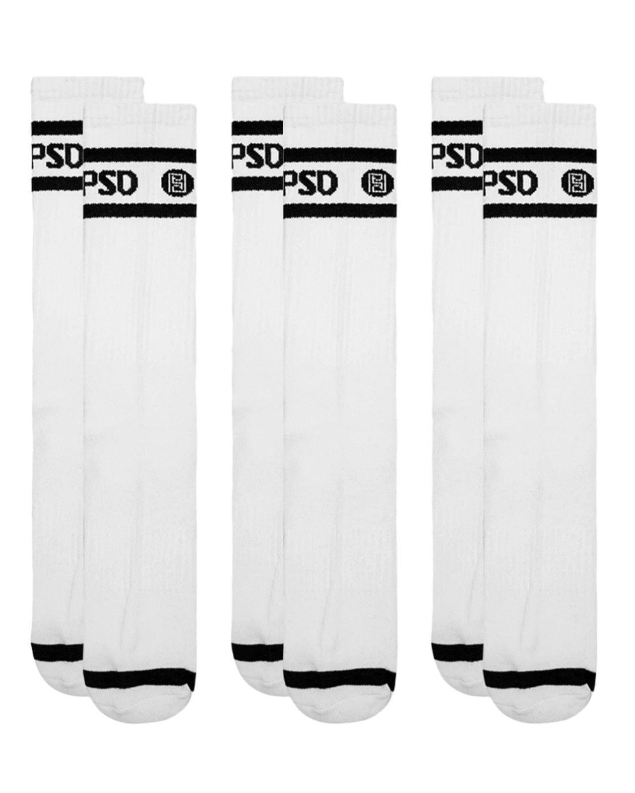 PSD 3 Pack - Logo Stripe Crew Socks - White