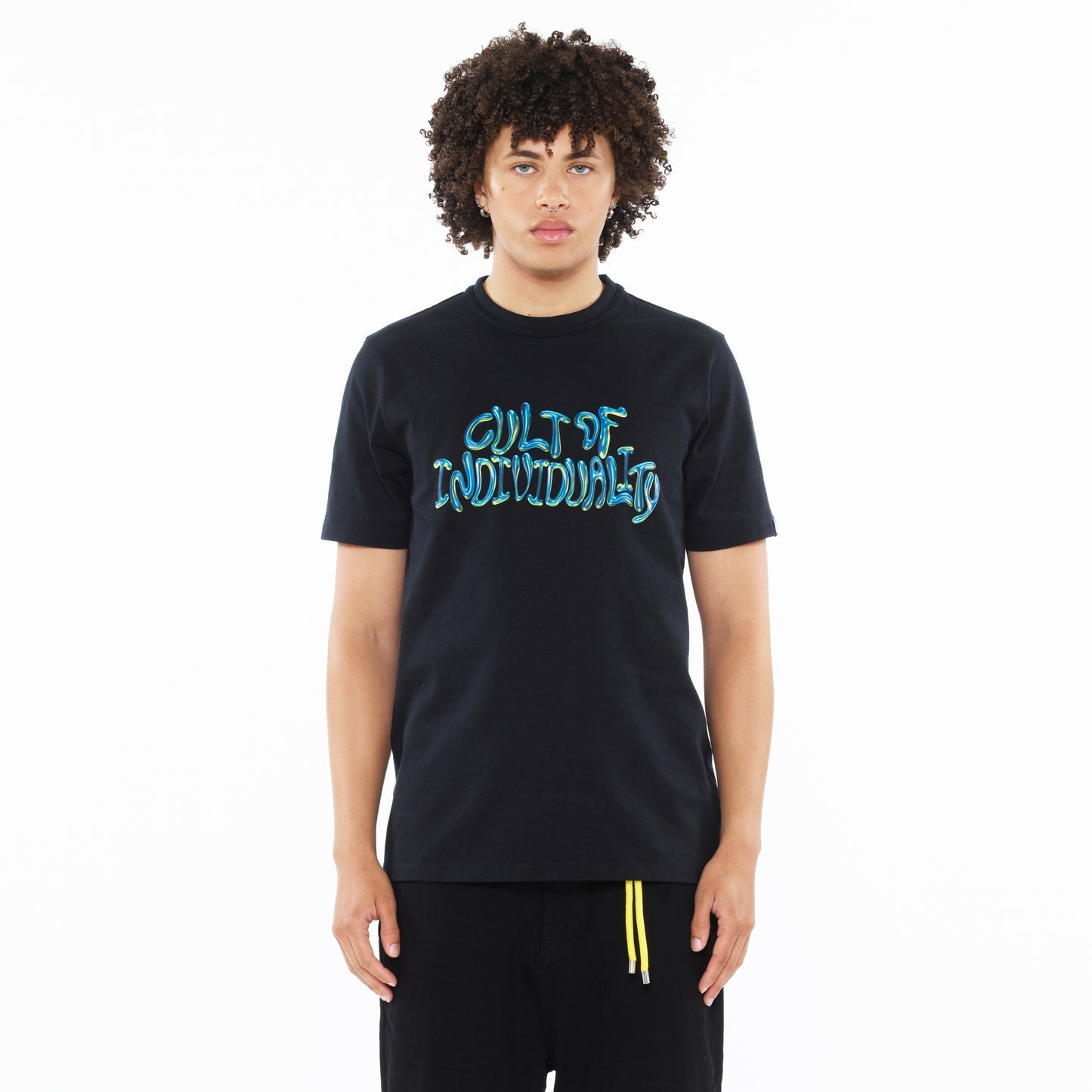 Cult Of Individuality Heavyweight Short Sleeve Crew Neck Tee "Bubble Logo"-Black