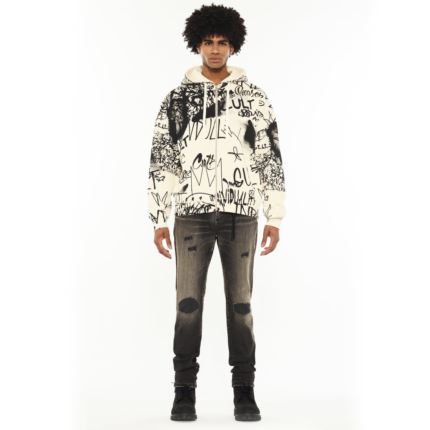 Cult Of Individuality Zip Novelty Hoody - Winter White
