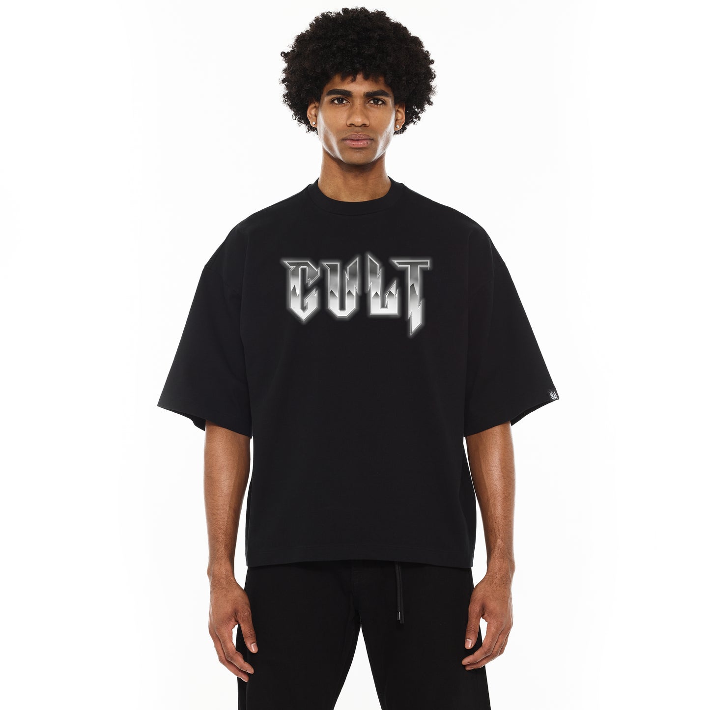 Cult Of Individuality Oversized Heavyweight Boxy Short Sleeve Crew Neck Tee "Instruments"-Black