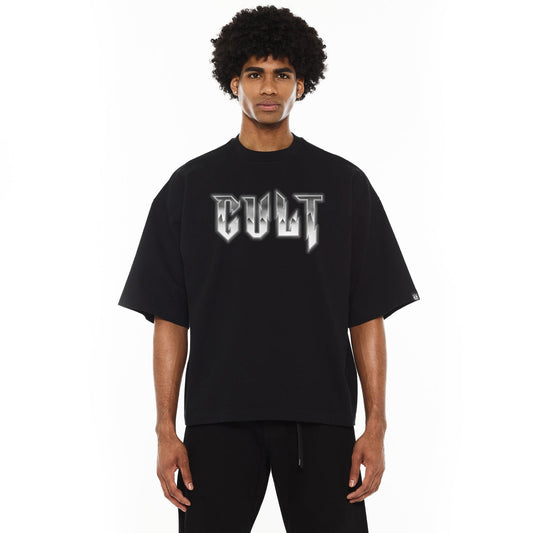 Cult Of Individuality Oversized Heavyweight Boxy Short Sleeve Crew Neck Tee "Instruments"-Black