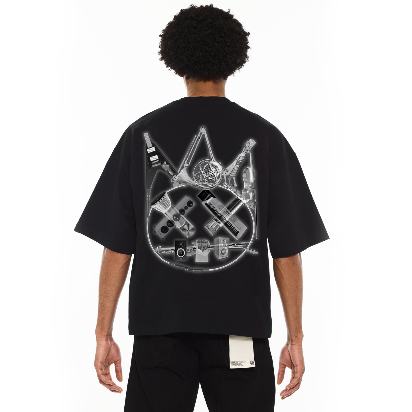 Cult Of Individuality Oversized Heavyweight Boxy Short Sleeve Crew Neck Tee "Instruments"-Black