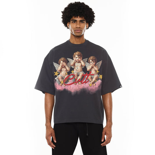 Cult Of Individuality Oversized Heavyweight Boxy Short Sleeve Crew Neck Tee "Cherubs"-Vintage Charcoal