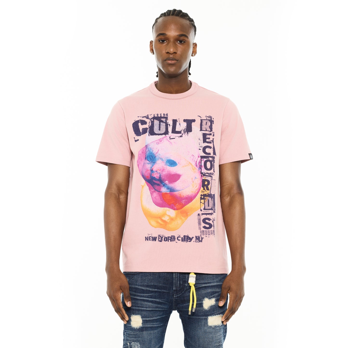 Cult Of Individuality Heavyweight Short Sleeve Crew Neck Tee "Cult Records"-Silver Pink