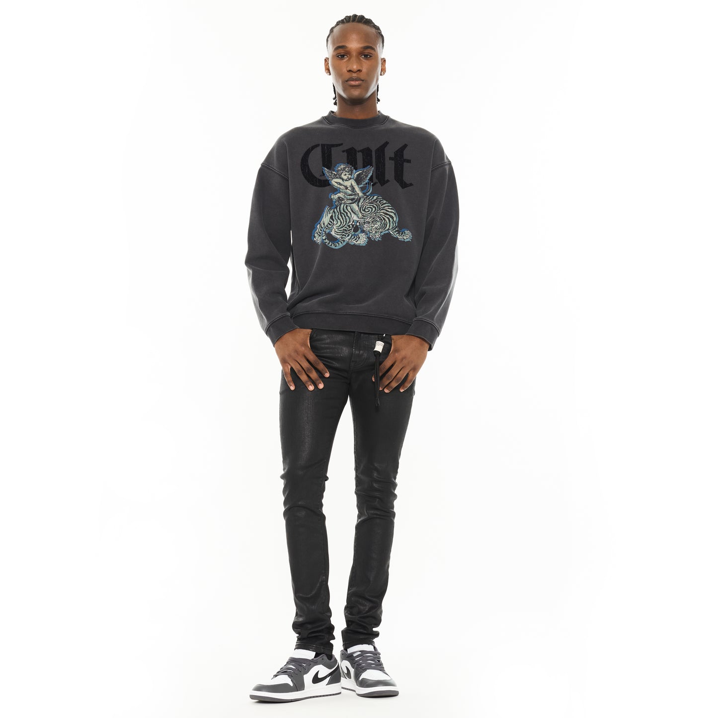 Cult Of Individuality Novelty Fleece Crew Sweatshirt-Vintage Charcoal