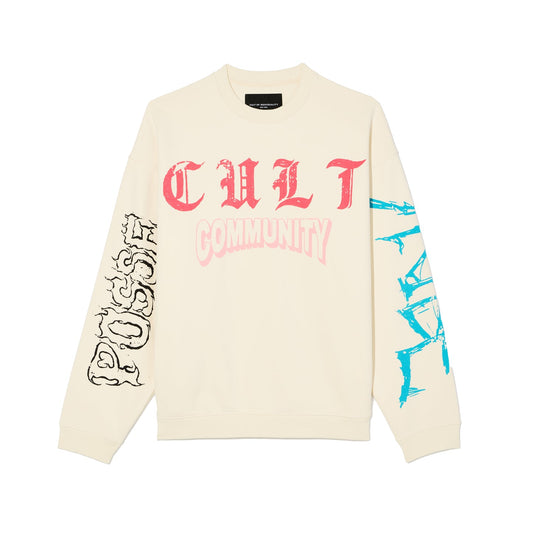 Cult Of Individuality Novelty Fleece Crew Sweatshirt-Winter White