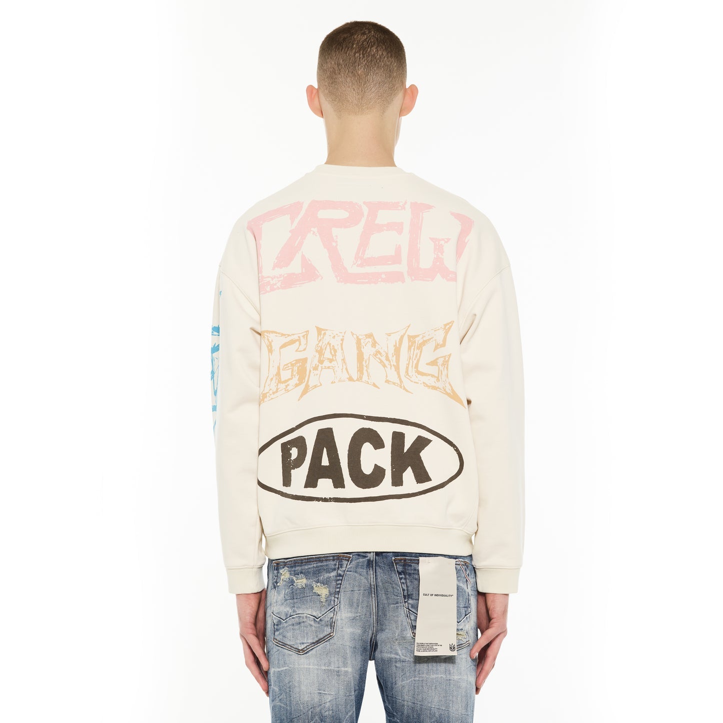 Cult Of Individuality Novelty Fleece Crew Sweatshirt-Winter White