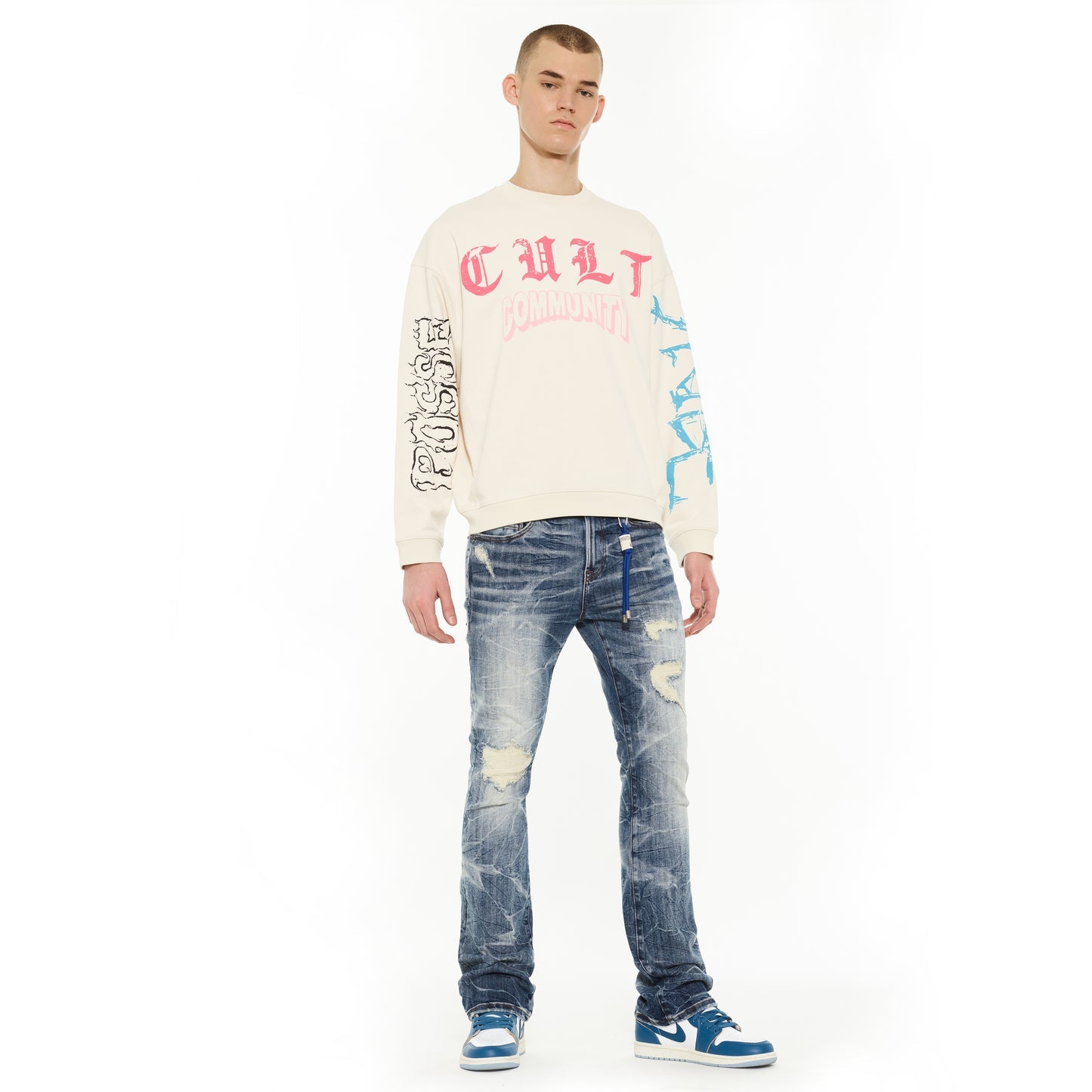 Cult Of Individuality Novelty Fleece Crew Sweatshirt-Winter White