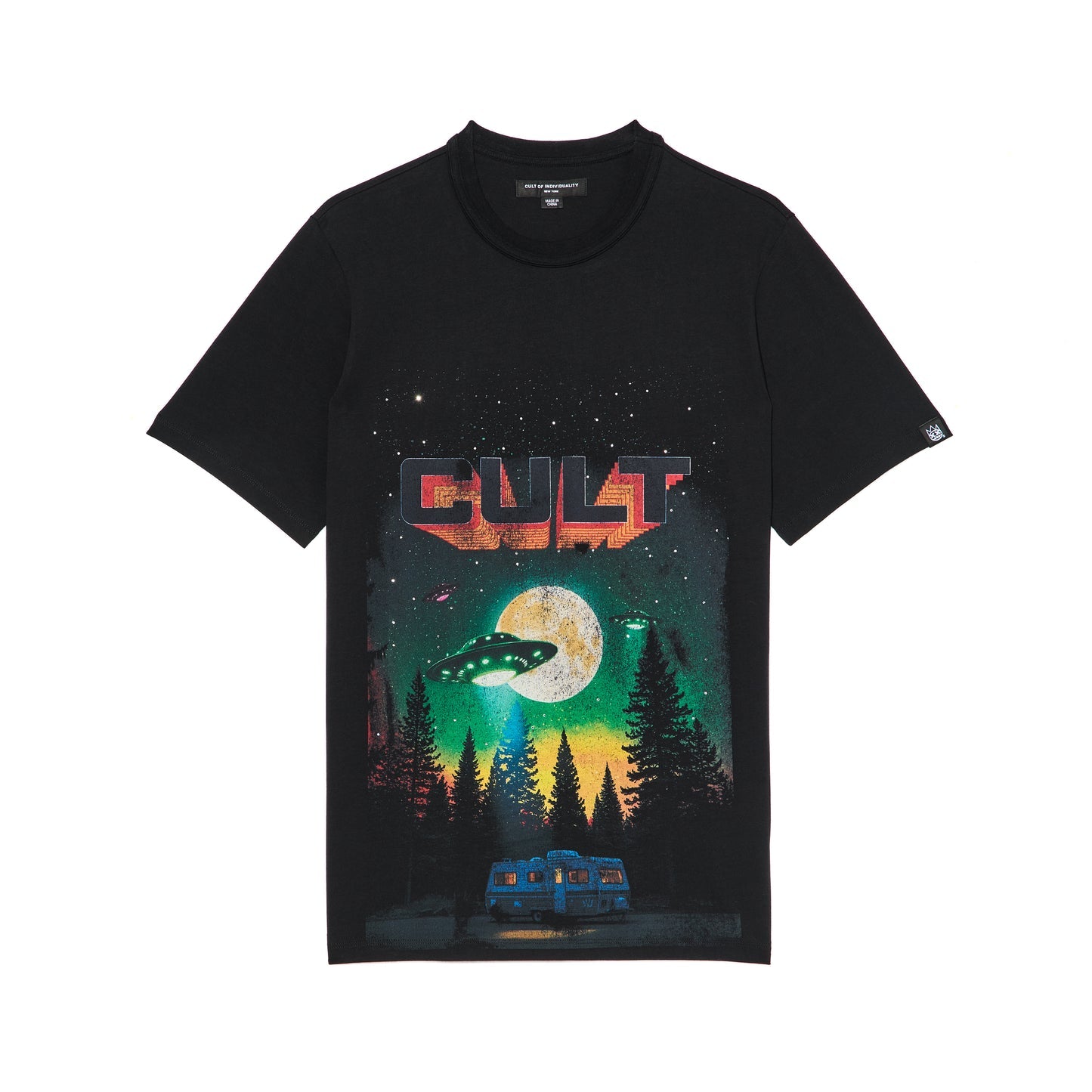 Cult Of Individuality Short Sleeve Crew Neck Tee "Aliens"-Black
