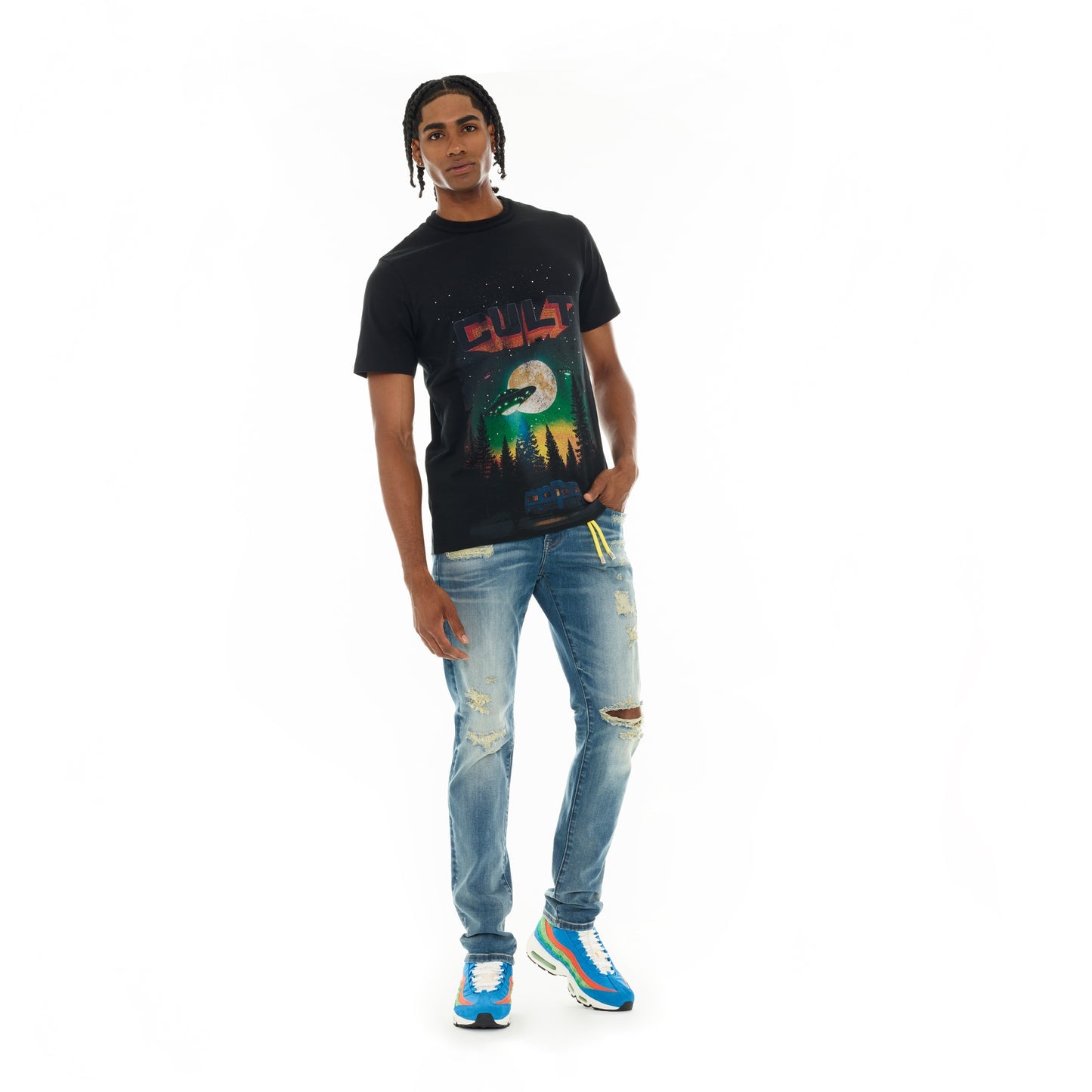 Cult Of Individuality Short Sleeve Crew Neck Tee "Aliens"-Black