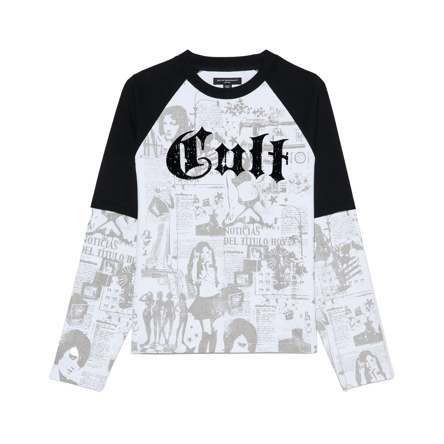 Cult Of Individuality Long Sleeve Layered Raglan Tee "Propaganda"-White