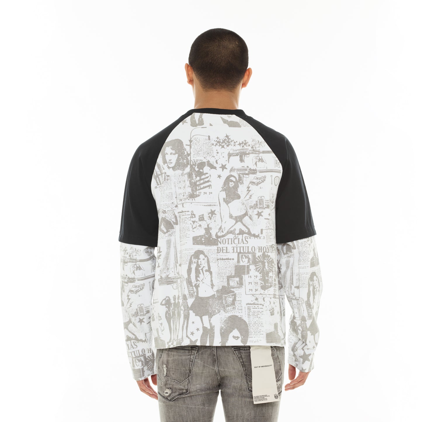 Cult Of Individuality Long Sleeve Layered Raglan Tee "Propaganda"-White