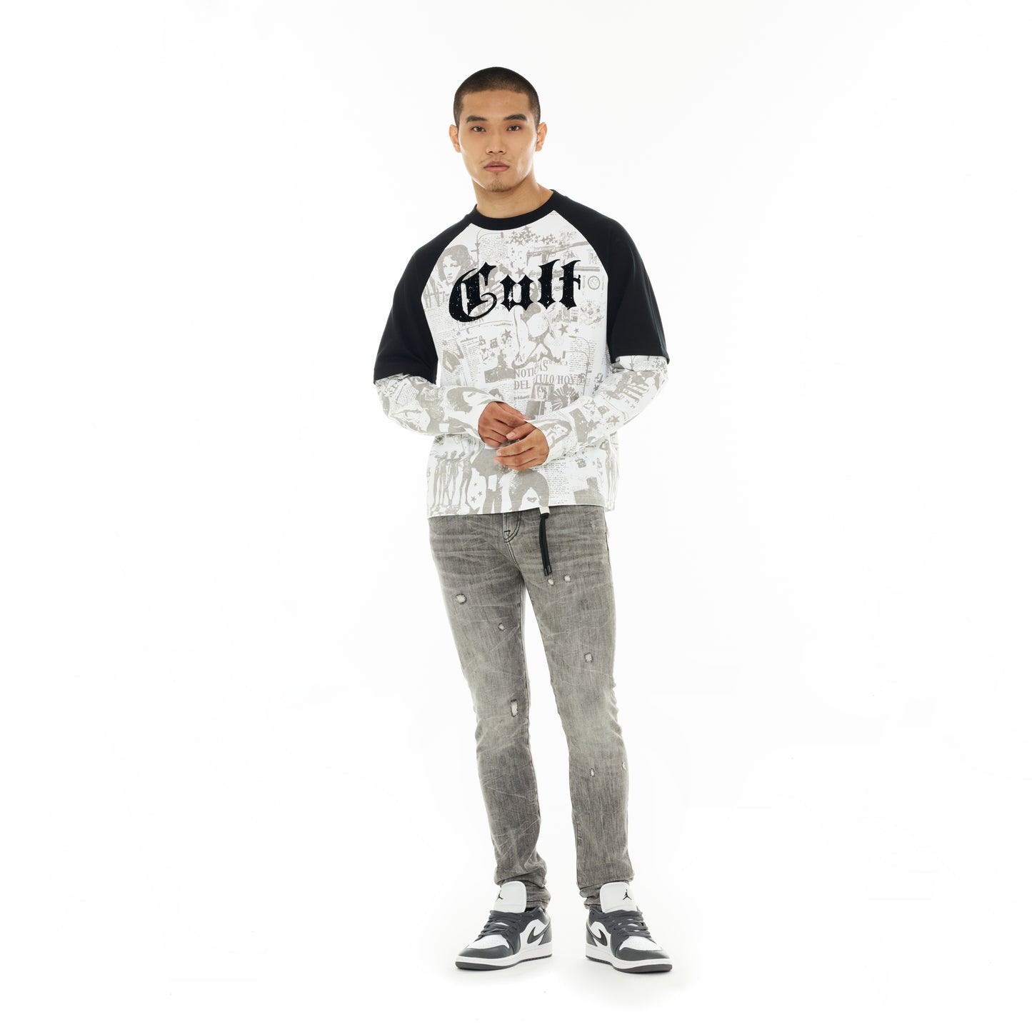Cult Of Individuality Long Sleeve Layered Raglan Tee "Propaganda"-White