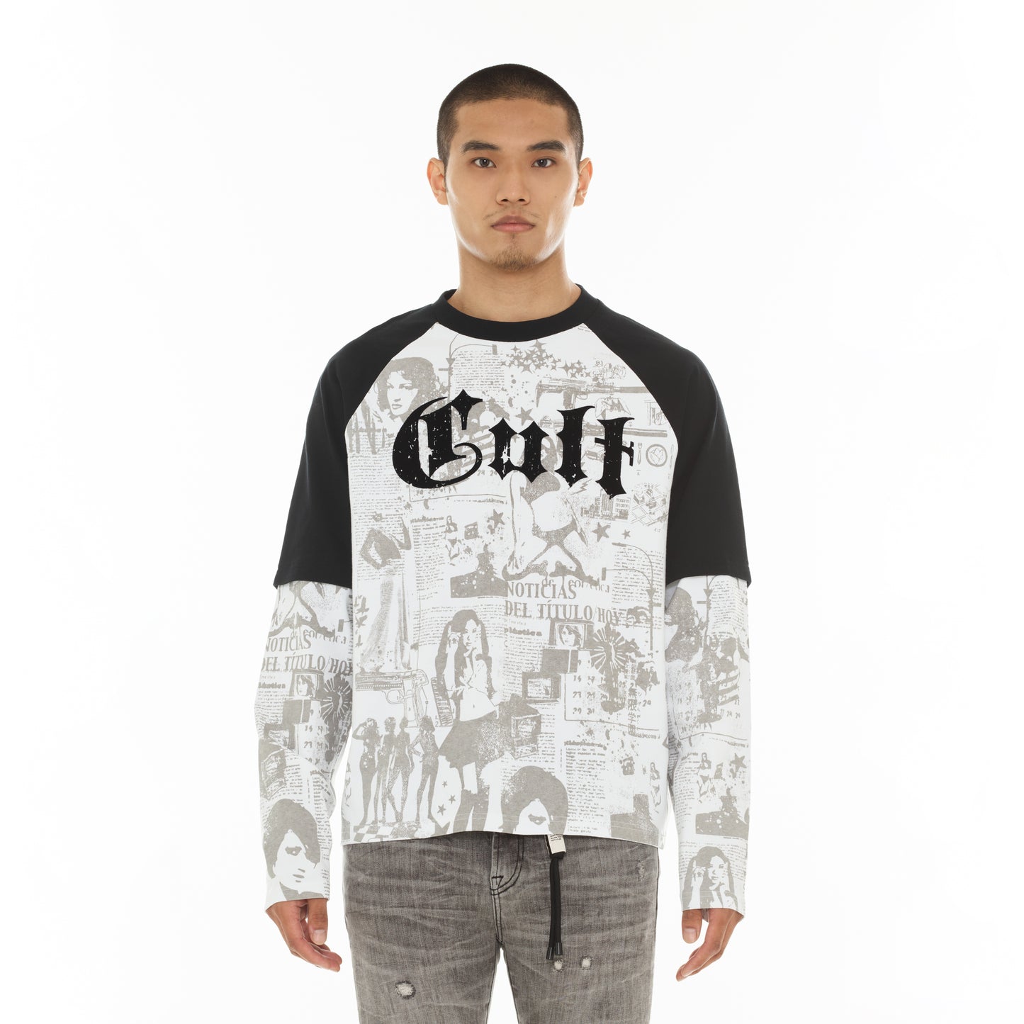 Cult Of Individuality Long Sleeve Layered Raglan Tee "Propaganda"-White