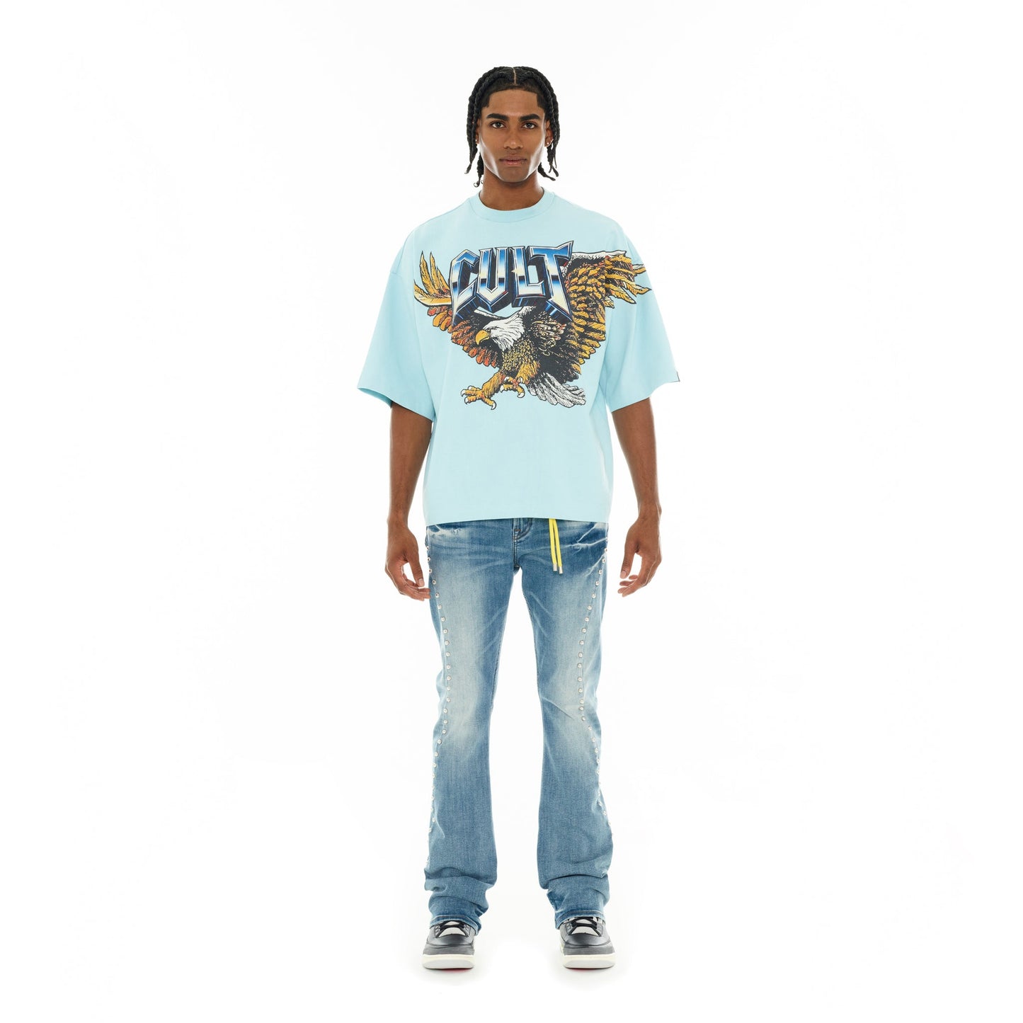 Cult Of Individuality Oversized Short Sleeve Crew Neck Tee "Predator"-Blue Glow