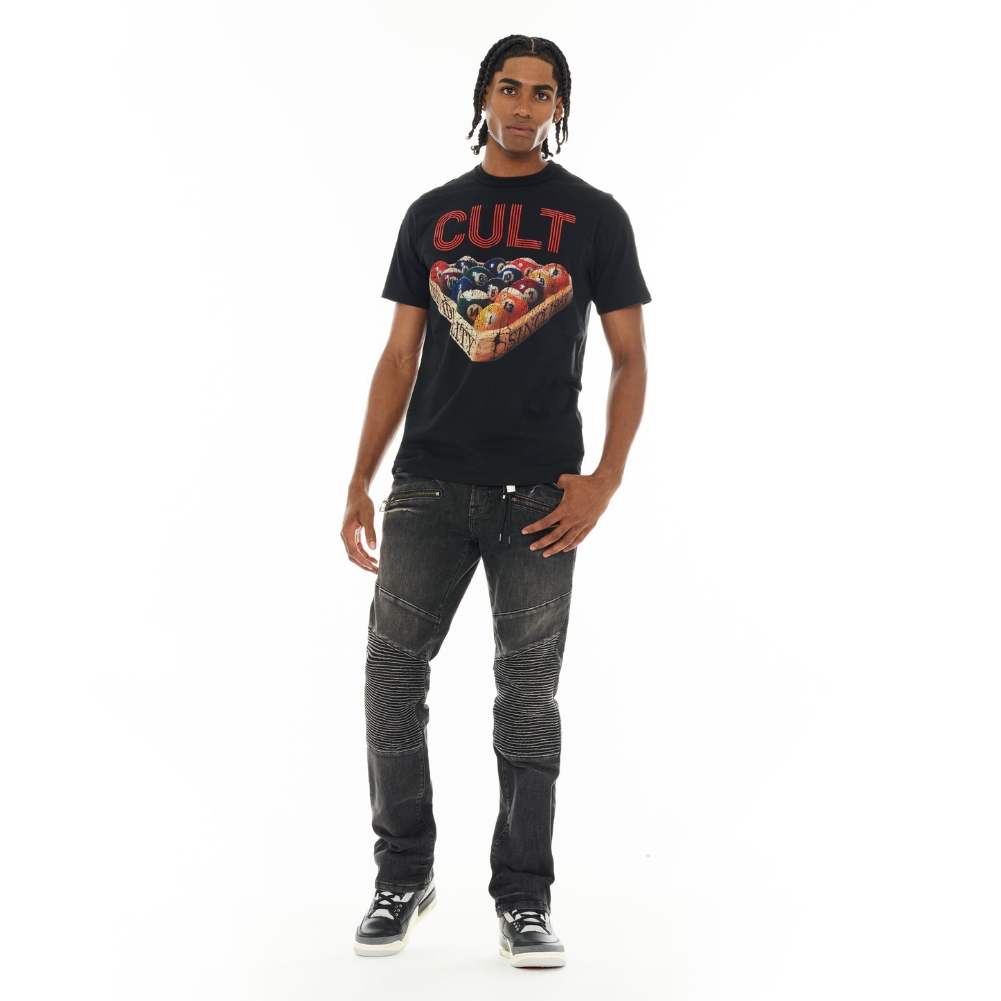 Cult Of Individuality Heavyweight Short Sleeve Crew Neck Tee "Billiards"-Black