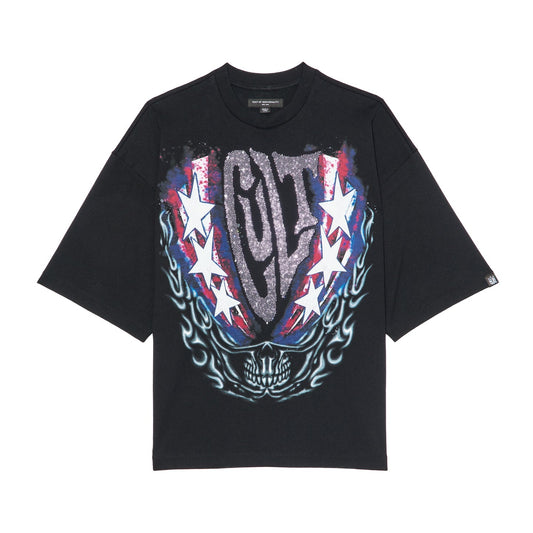 Cult Of Individuality Oversized Short Sleeve Crew Neck Tee "Living The Dream"-Black