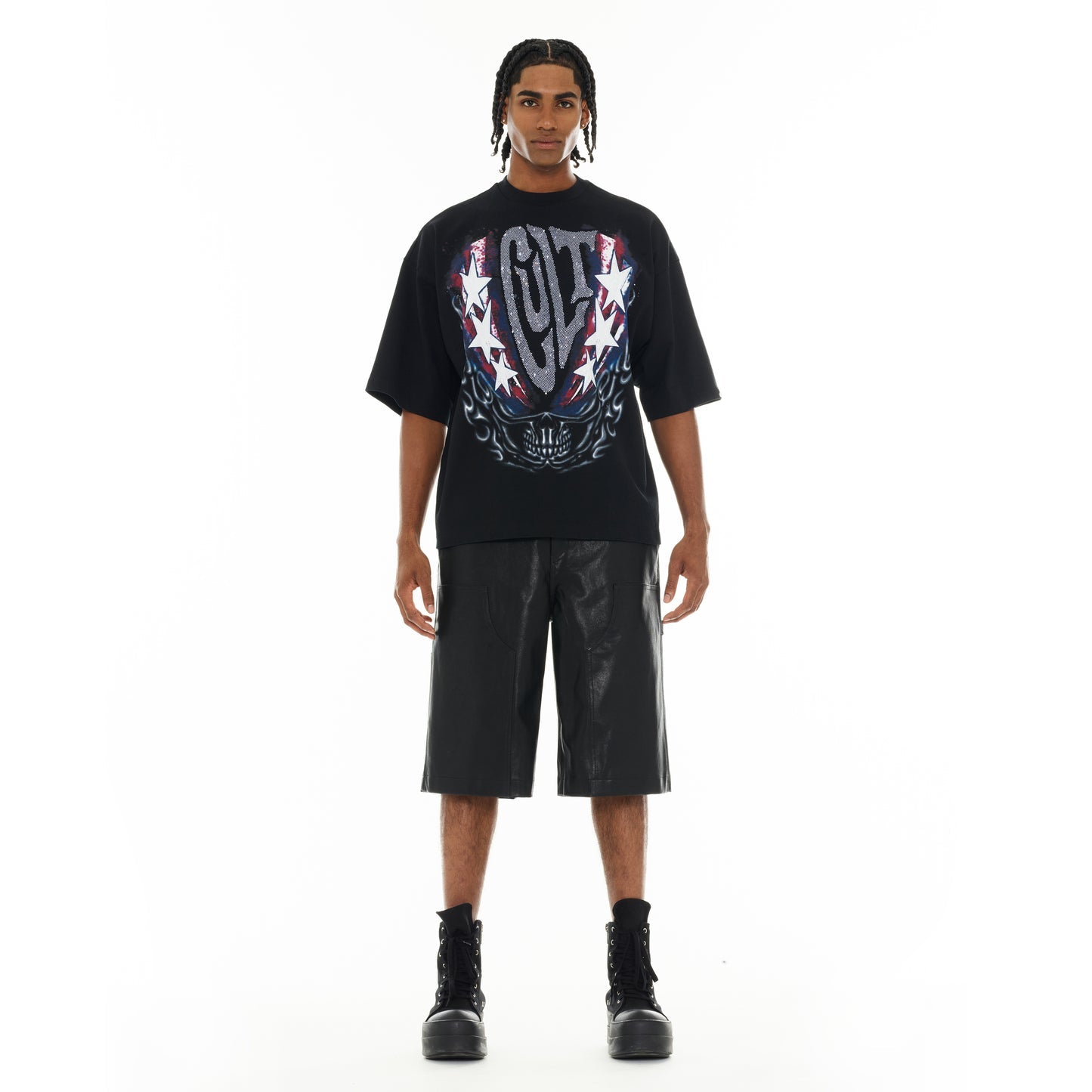 Cult Of Individuality Oversized Short Sleeve Crew Neck Tee "Living The Dream"-Black