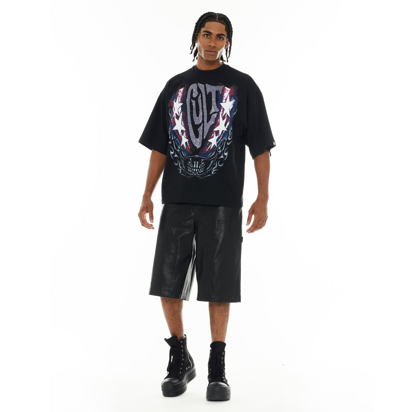 Cult Of Individuality Oversized Short Sleeve Crew Neck Tee "Living The Dream"-Black