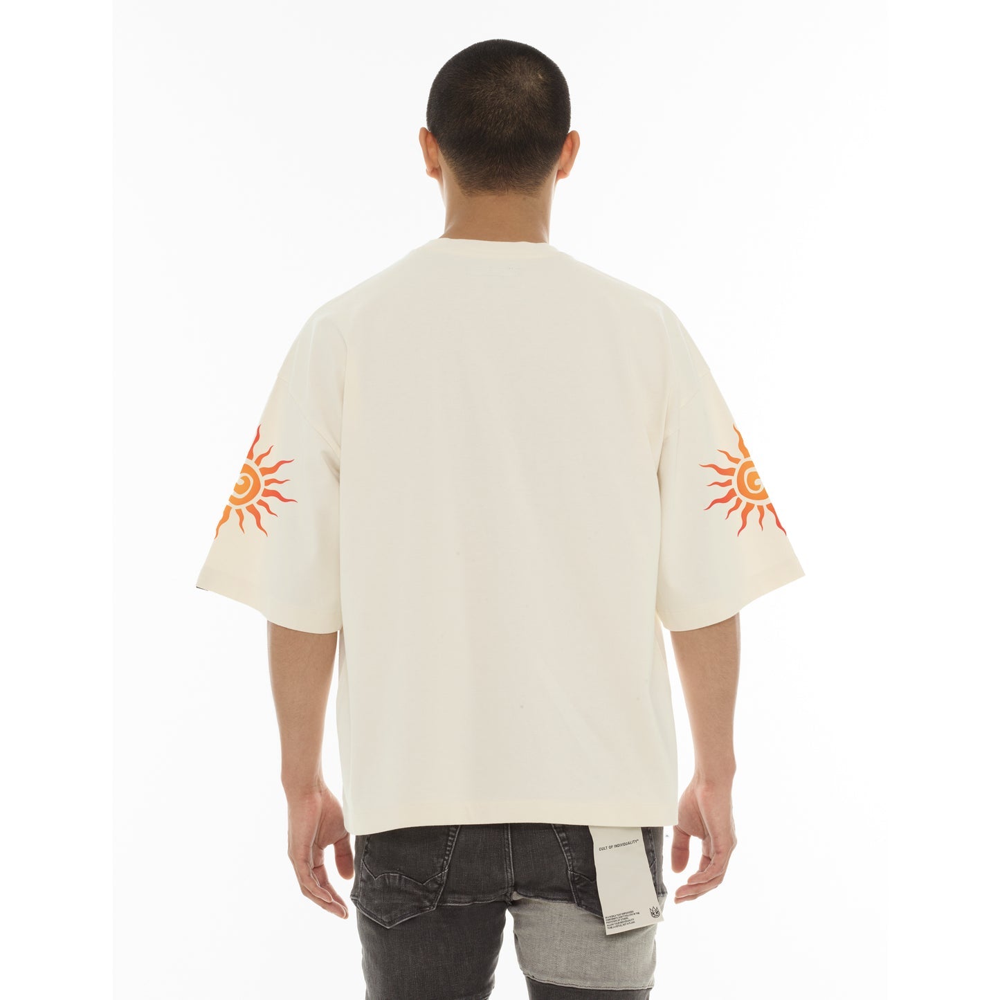 Cult Of Individuality Oversized Short Sleeve Crew Neck Tee "Along Came A Spider"-Winter White