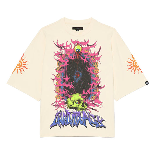 Cult Of Individuality Oversized Short Sleeve Crew Neck Tee "Along Came A Spider"-Winter White