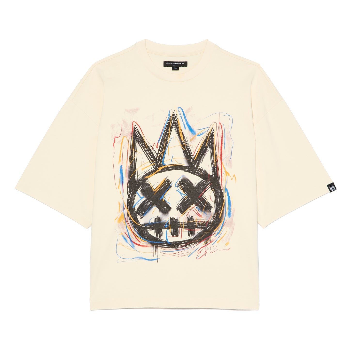 Cult Of Individuality Oversized Short Sleeve Crew Neck Tee "Scribble Logo"-Winter White