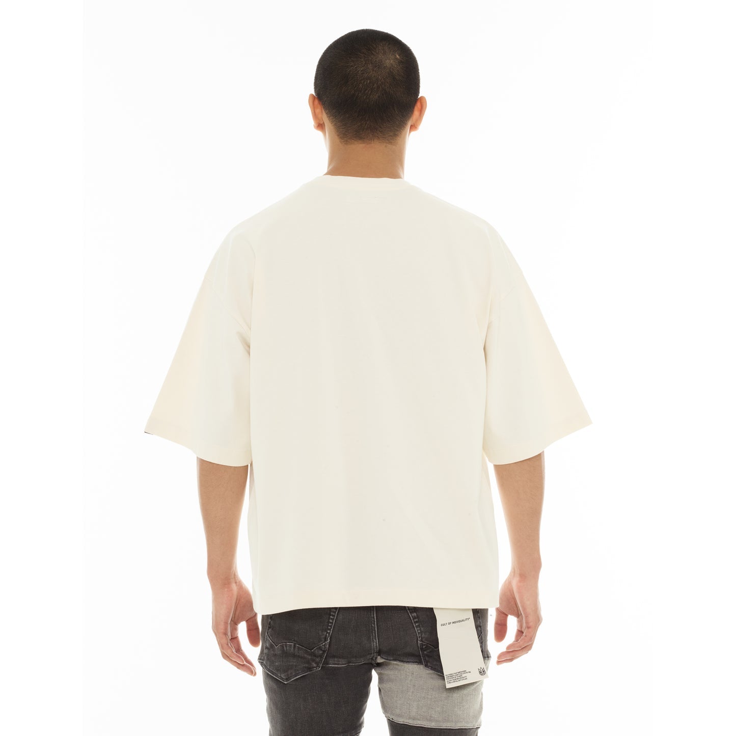 Cult Of Individuality Oversized Short Sleeve Crew Neck Tee "Scribble Logo"-Winter White