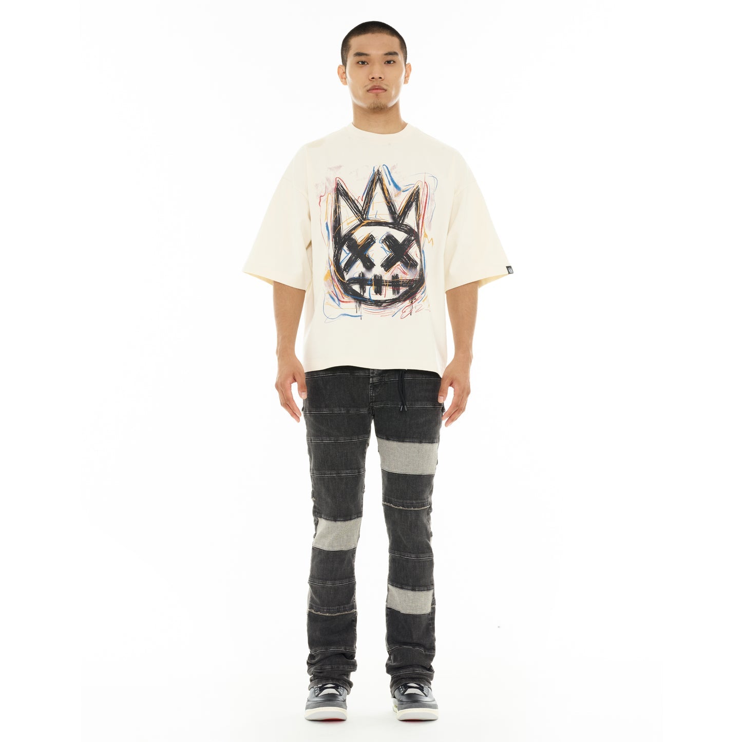 Cult Of Individuality Oversized Short Sleeve Crew Neck Tee "Scribble Logo"-Winter White
